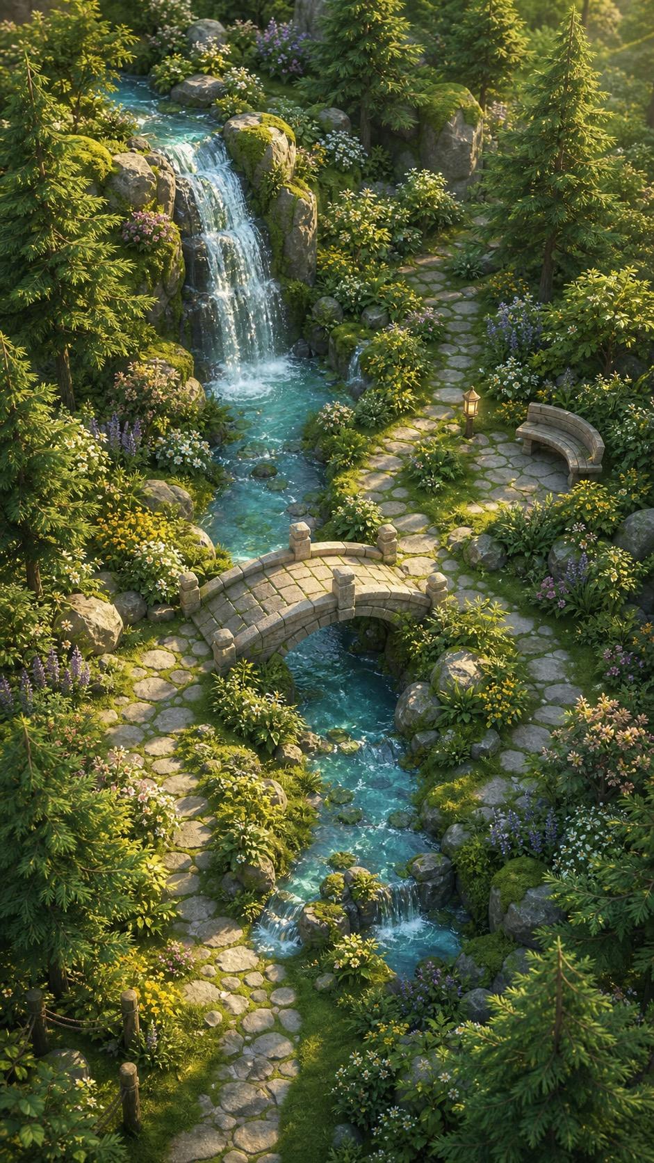 森林瀑布花園手機畫面